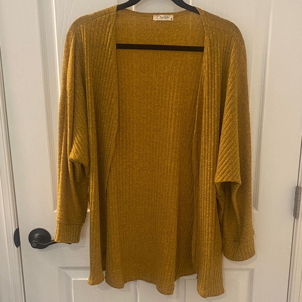 Olivia Rae Mustard Ribbed Open-front Cardigan
